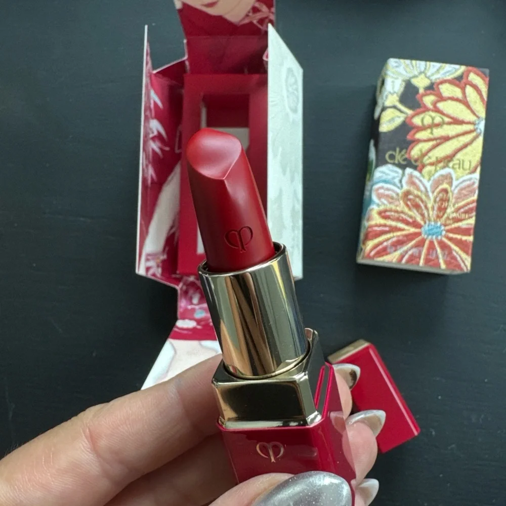 Vibrant Red Satin Lipstick in Elegant Packaging
